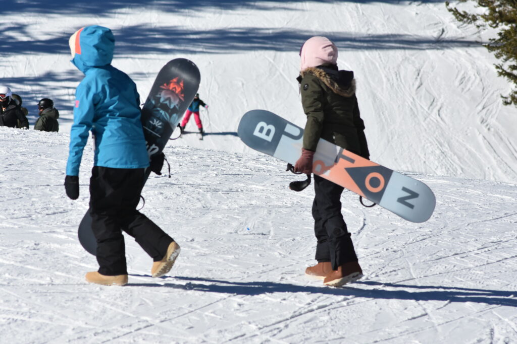 Snowboarders at Anthony Lkaes Mountain Resort in Baker County Oregon